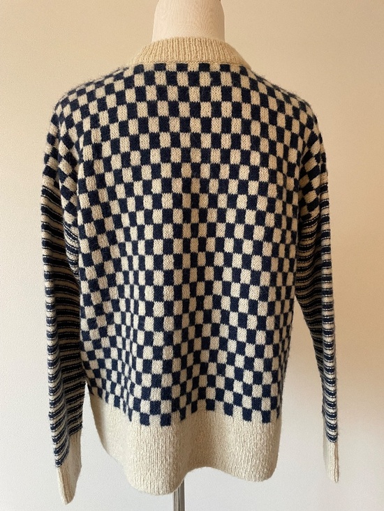 Madewell Navy and Cream Checkered Sweater Alpaca Blend Crewneck ~ SMALL - Picture 3 of 7